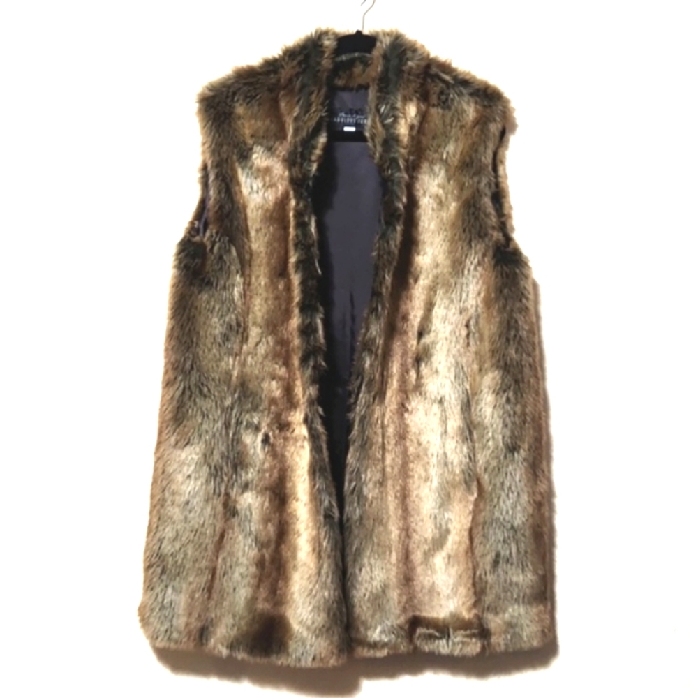 NWOT Fabulous Furs Luxury Faux Fur Stroller Vest Long Knee Length Size XL